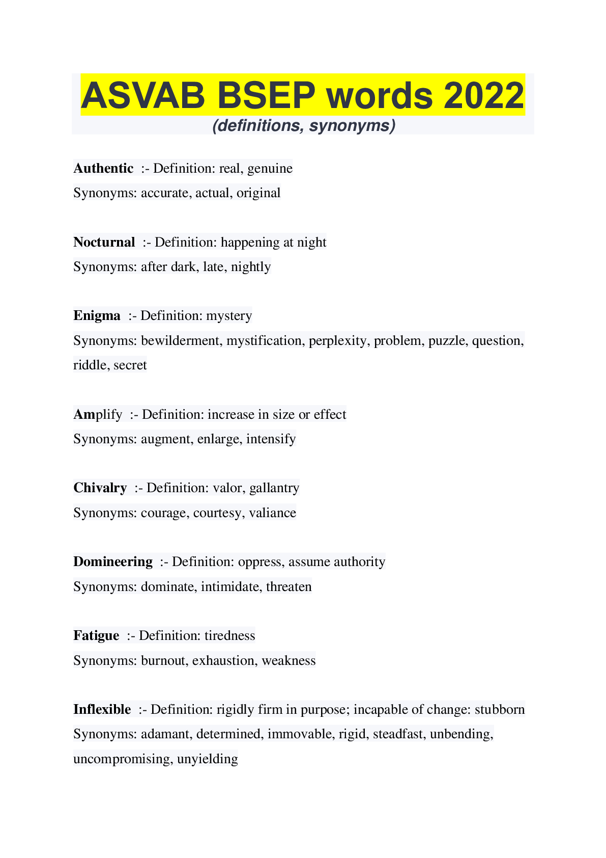 Preview image for ASVAB BSEP words 2022